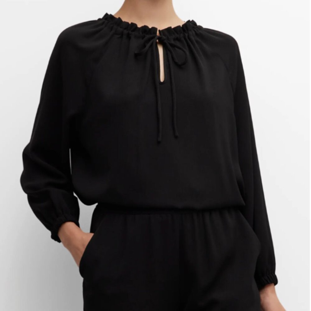 EMPORIO ARMANI Black Parachute Crepe Top Blouse with Tie Detail Women's Size 46